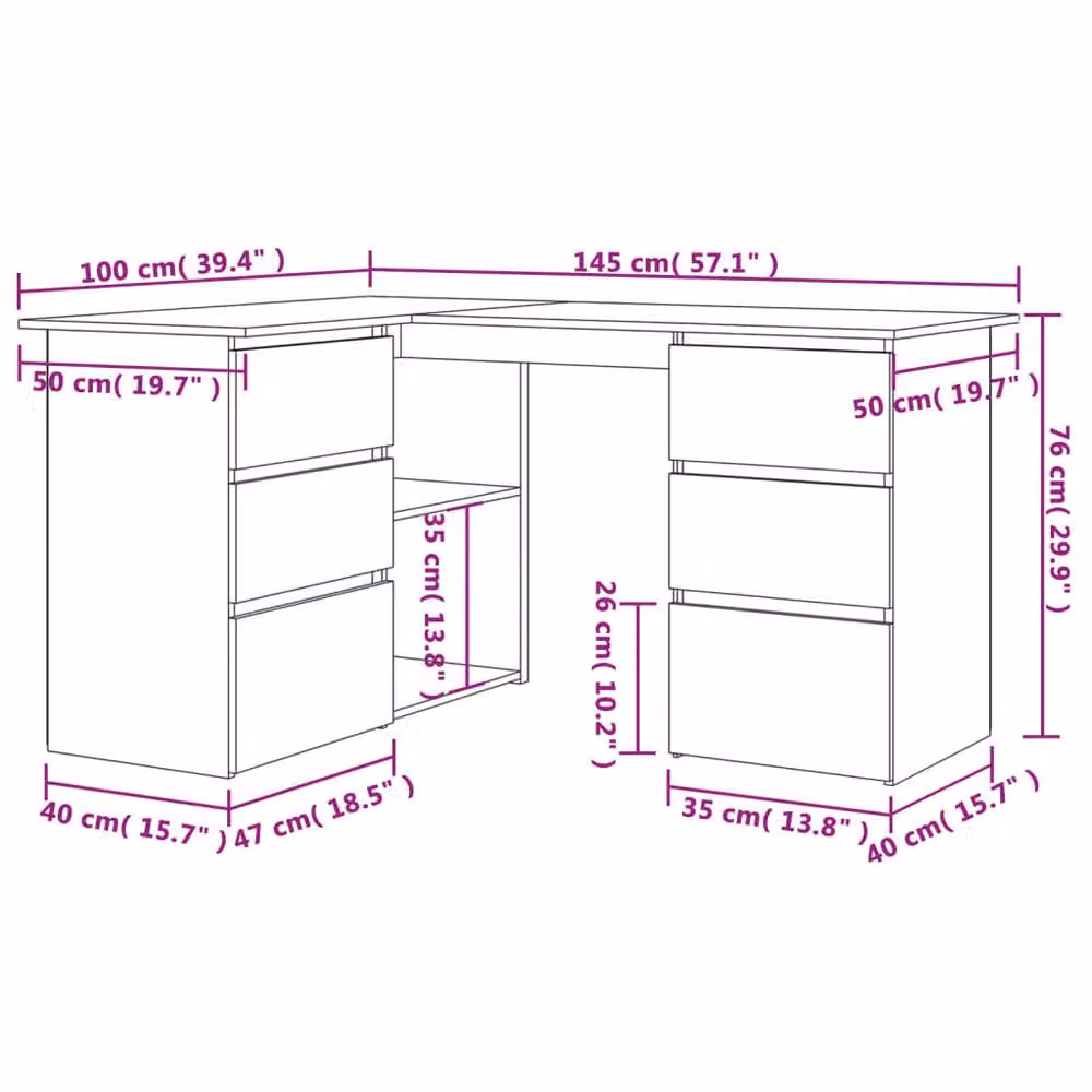 Berkfield Home Corner Desk in Sonoma Oak, W/D/H: 145 x 100 x 76 cm – 3