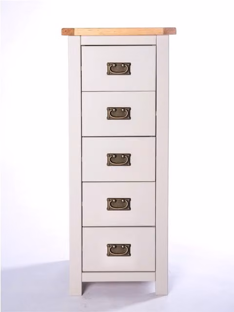 Cabinet Bits Argenta 5 Drawer Narrow Chest of Drawers in Light Grey Pine