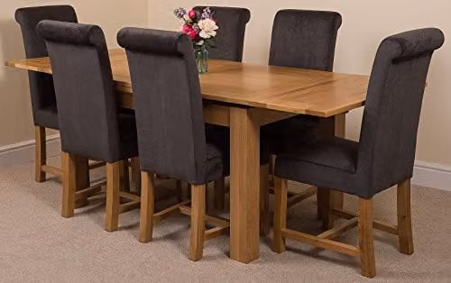 Oak Furniture King Richmond Solid Oak 6 Seater Extending Dining Set with Black Upholstered Washington Chairs – 1