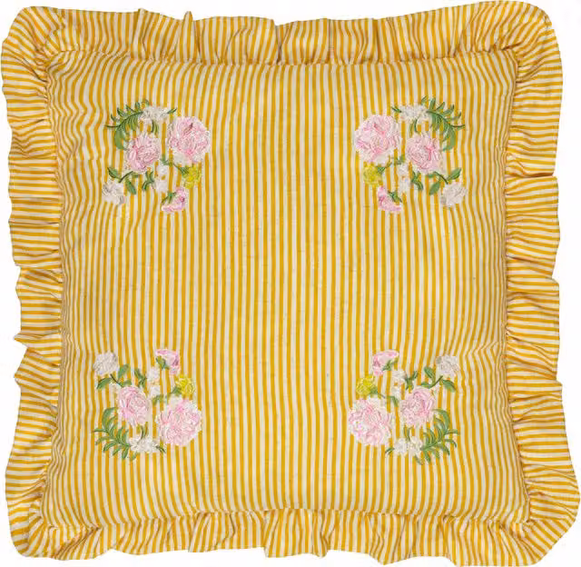 Make It A Home Martha Embroidered Ruffle Cushion Cover in Yellow