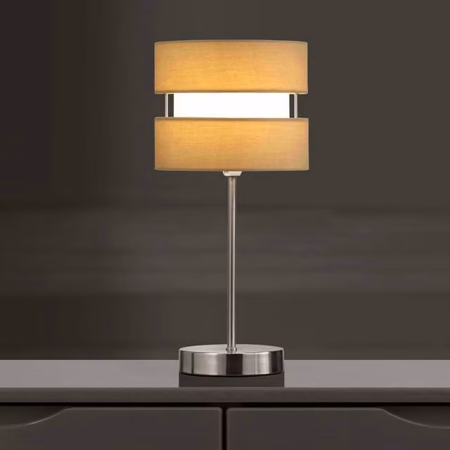 K LIVING Chrome Table Lamp with Yellow Fabric Shade, H 38 cm x W 18 cm x D 18 cm