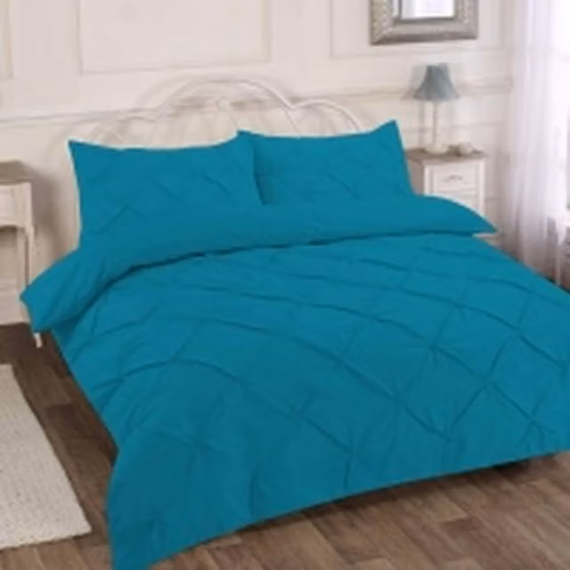 Homes-Linen Alexandra Pintuck Pleated Duvet Cover Set in Petrol Blue, W: 140 cm, L: 200 cm