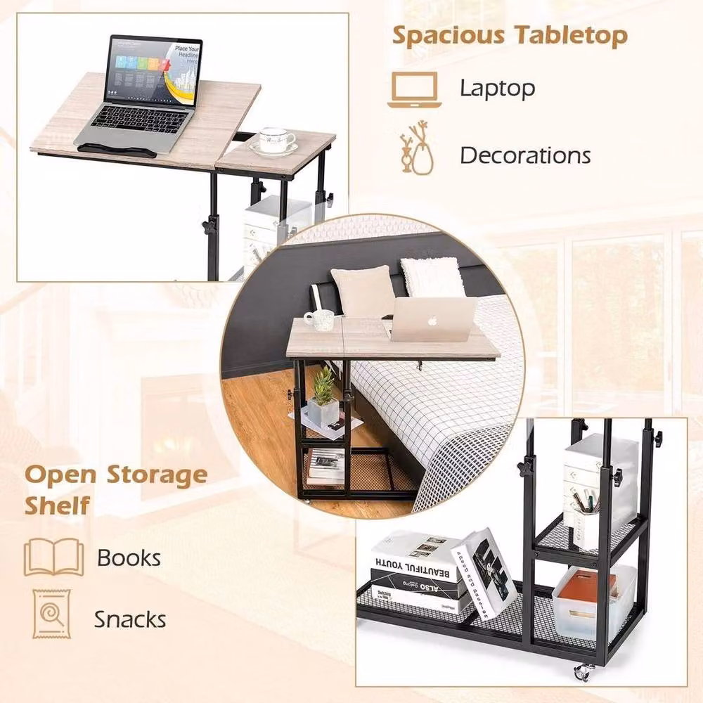 KORVIXA Industrial Rolling Laptop Desk and Sofa Side Table with 360 Degree Wheels, Multicolour, W/D/H: 100 x 100 x 95 cm – 3