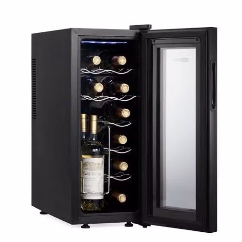 Subcold Barcool VINO12 Countertop Slim Wine Cooler Fridge, Black, 12 Bottle Capacity, Thermoelectric with LED Interior Light and Glass Door, W/D/H: 33.0 x 25.8 x 50.5 cm – 2