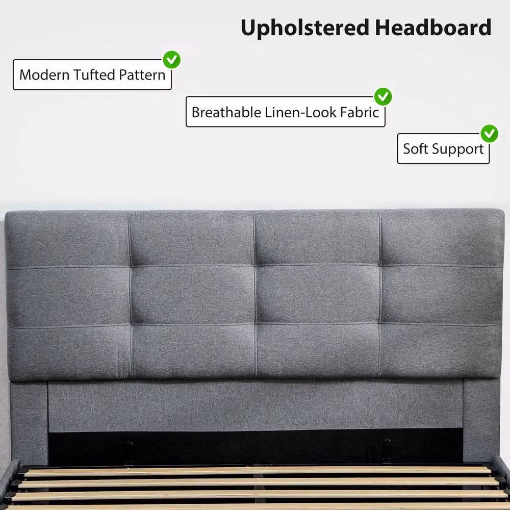HOMCOM Upholstered Double Ottoman Storage Bed Frame in Grey – 6