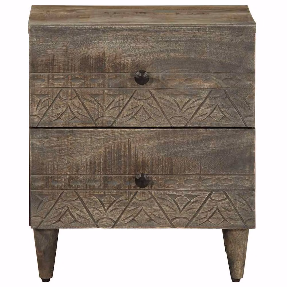 Berkfield Home Set of 2 Light Grey Mango Wood Bedside Cabinets, W/D/H: 40 x 33 x 46 cm – 3