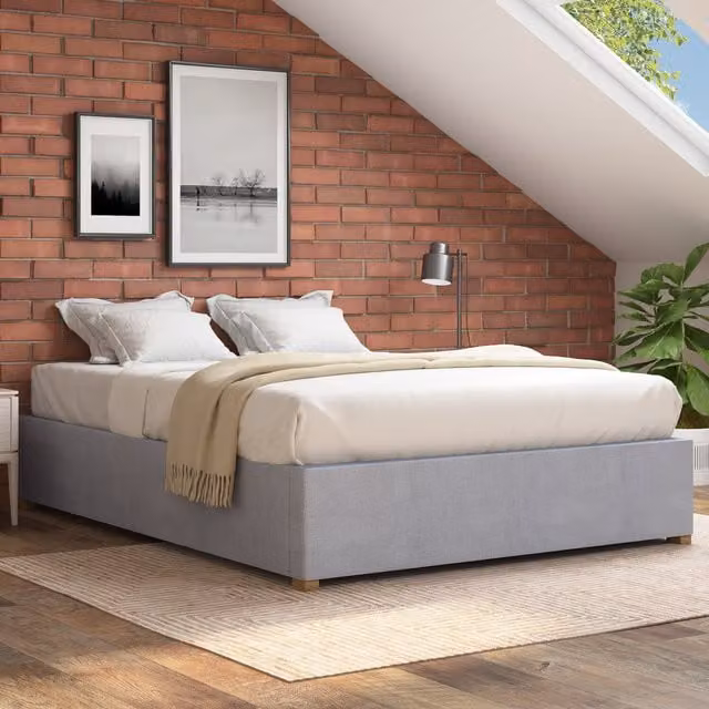 Aspire Modern Upholstered Platform Ottoman Bed in Silver Grey, W/D/H: 120 x 200 cm