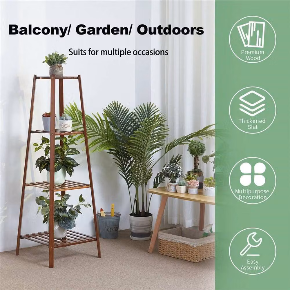 NESTLUNE 4 Tier Tall Bamboo Plant Stand Flower Pot Display in Brown, H 100 cm x W 15 cm – 2