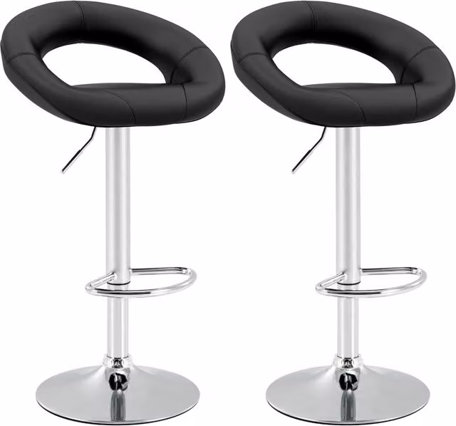 Costway Set of 2 Modern Black Synthetic Leather Swivel Dining Bar Stools