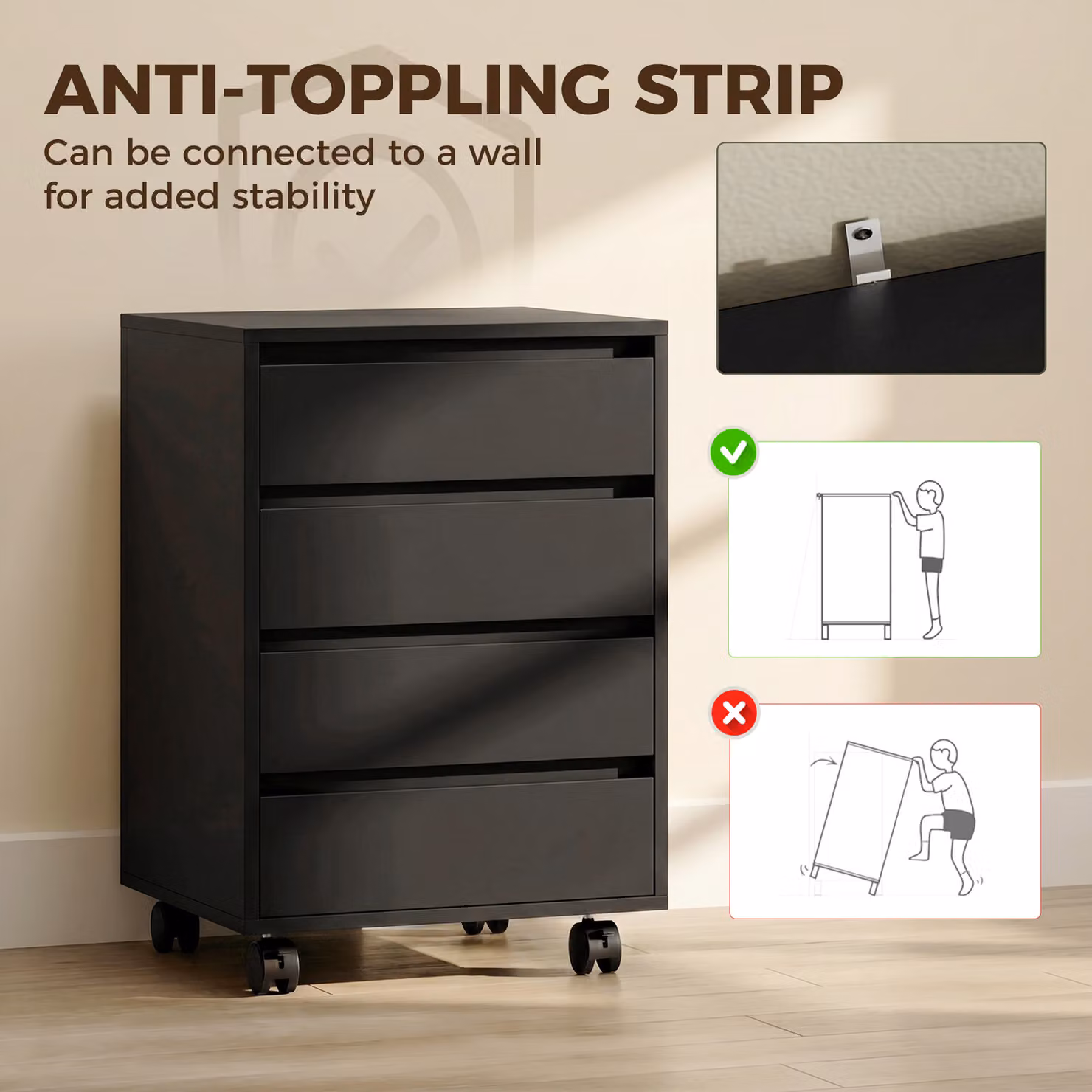 HOMCOM Four-Drawer Office Filing Cabinet with Wheels, Black – 6