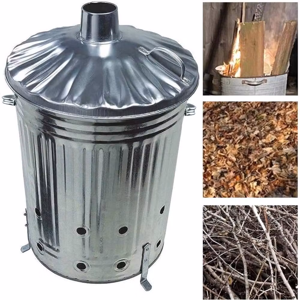 VOGREX 90L Large Steel Garden Incinerator Bin Fire Burner in Silver – 6