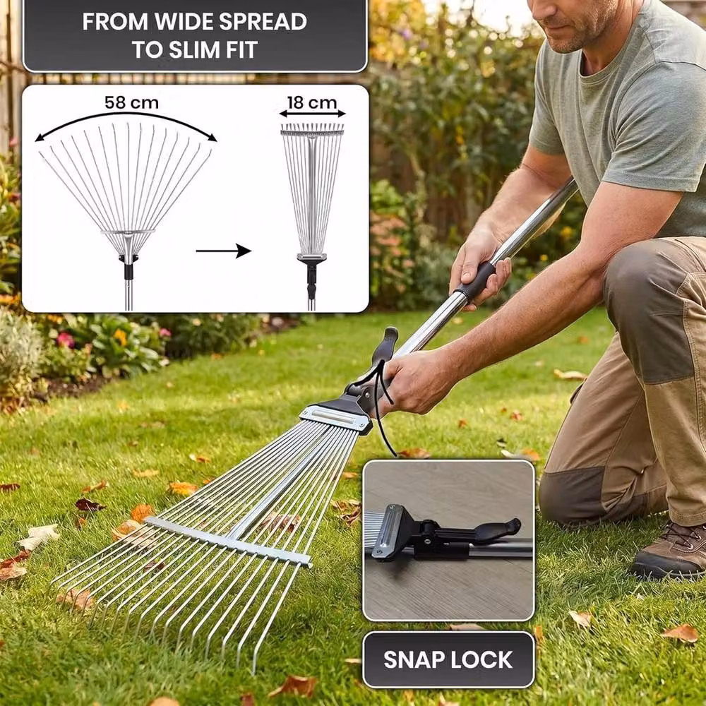 SPETLEK 25 Tine Extendable Garden Rake with Adjustable Tines in Silver – 4
