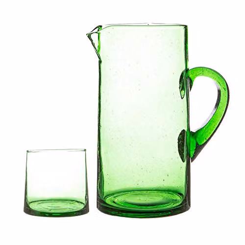 Nicola Spring Merzouga 7-Piece Recycled Glass Tumbler and 1L Jug Set in Green – 1