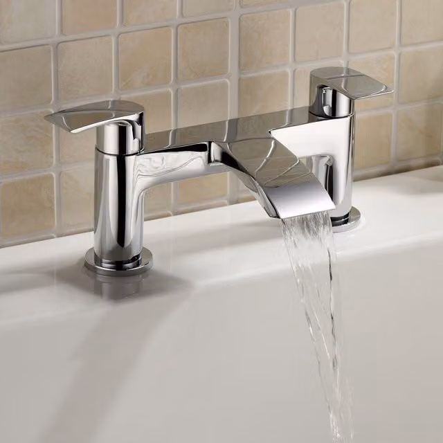 Nes Home Vigan Waterfall Basin and Bath Filler Mixer Tap Set, Single Lever, Chrome Silver – 1