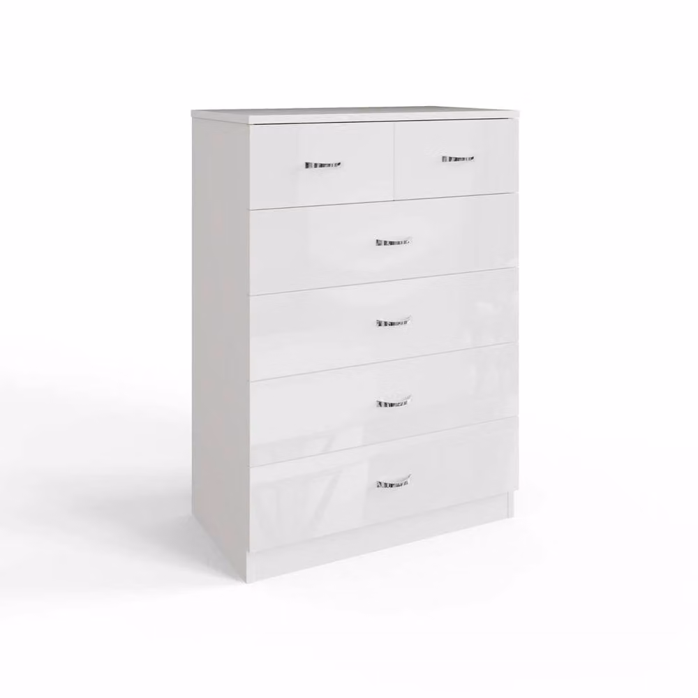 FORGEVIO Modern Gloss White 6 Drawer Chest of Drawers – 2