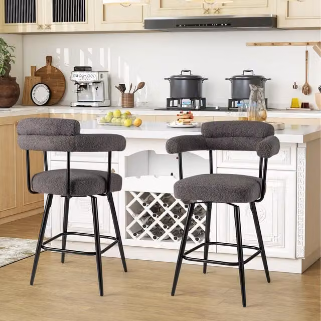 Costway Set of 2 Modern Upholstered Boucle Dining Chairs in Grey