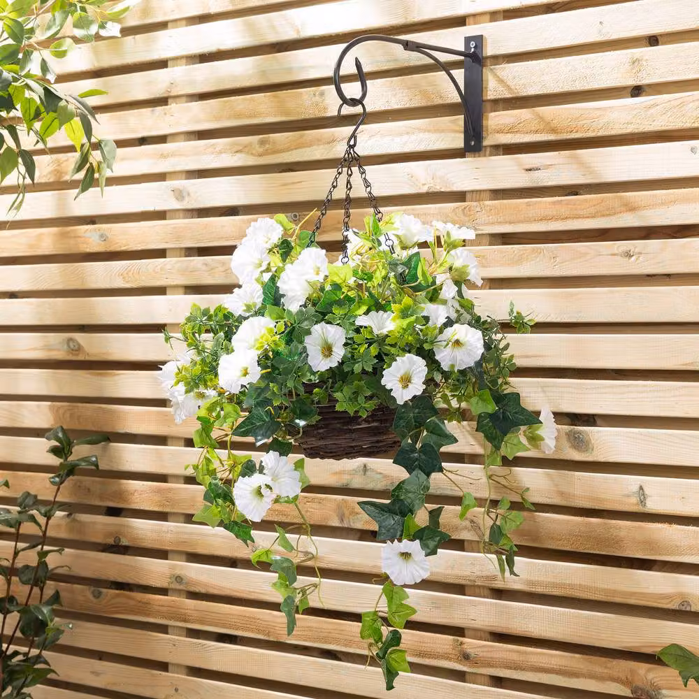 Christow White Artificial Petunia Wicker Hanging Basket with UV Resistant Foliage, Diameter: 25 cm – 2