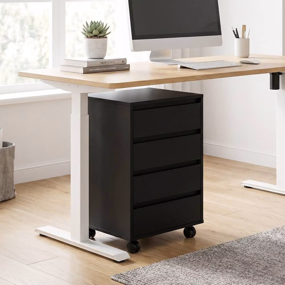 STILVORA 4-Drawer Black Filing Cabinet with Castors – 2