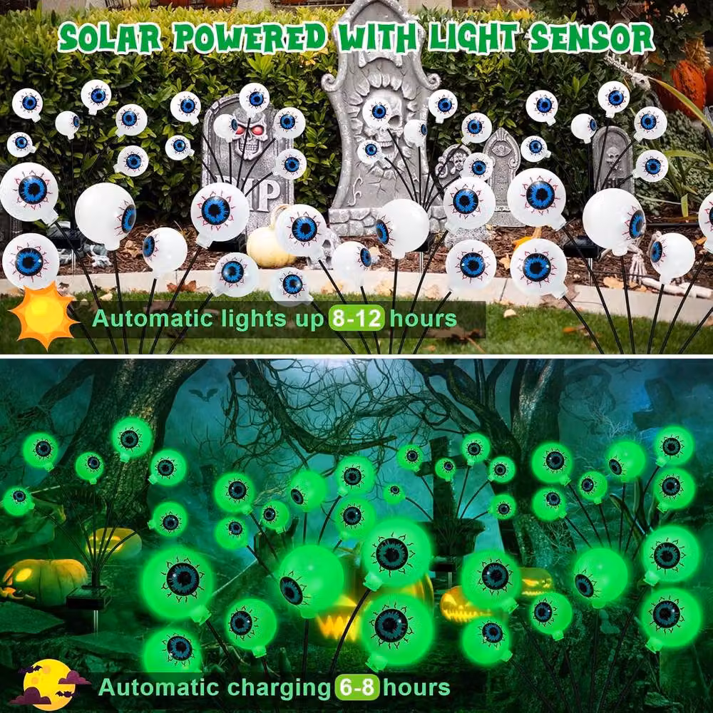 Garwarm Solar Halloween Spooky Eyeball LED Decorations, 4 Pack, Green – 3