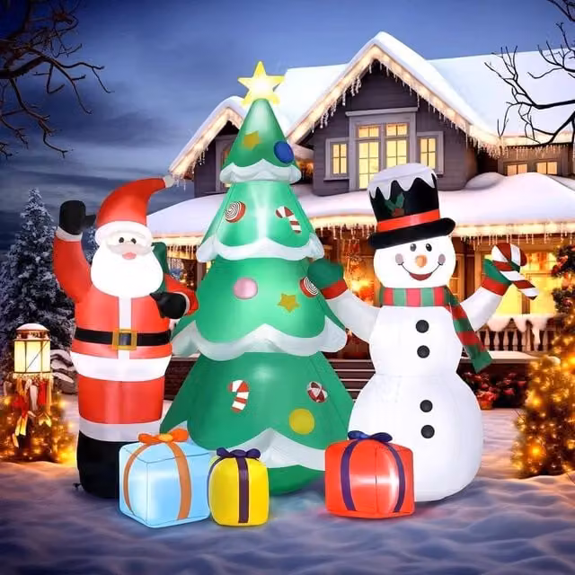 PAWNORA Green Inflatable Christmas Tree with LED Lights for Outdoor Garden Decor