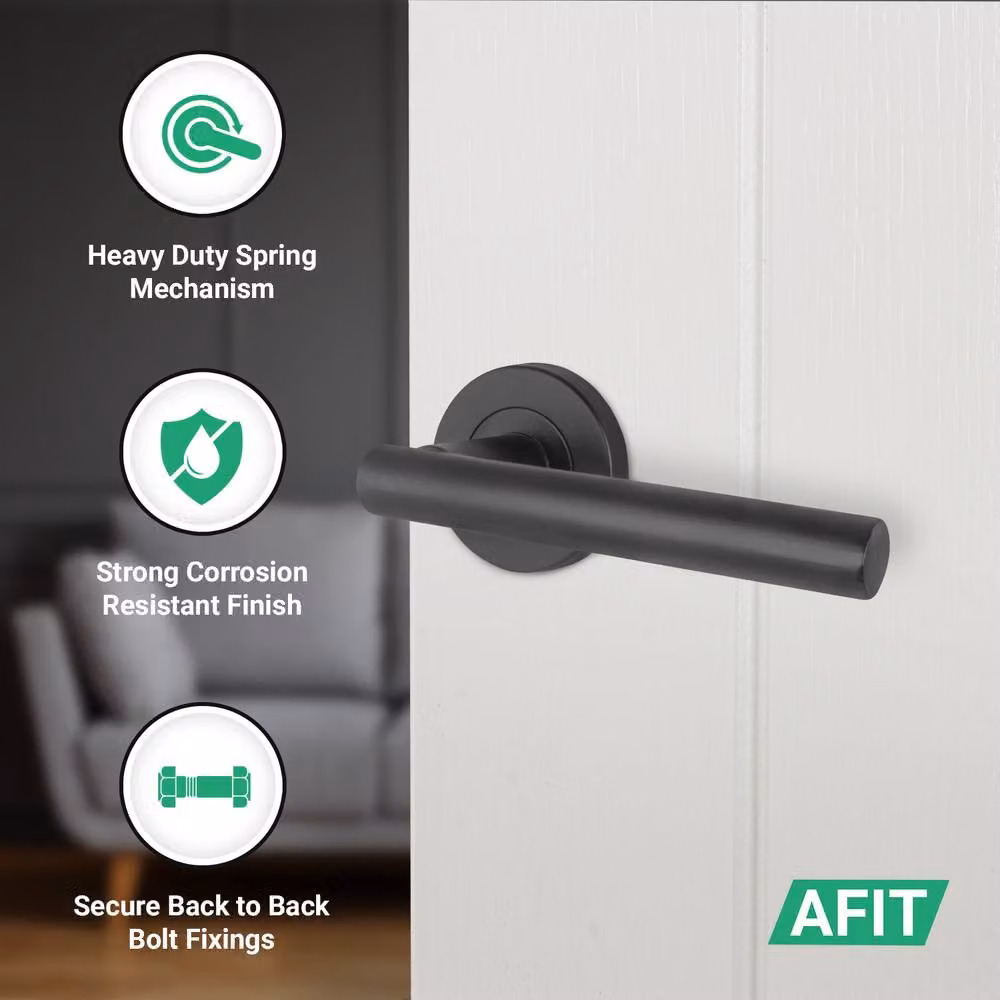 AFIT Olvera Range Black Door Handles with T-Bar Latch and Round Rose, 4 Pairs, W: 15.0 cm x H: 15.0 cm – 3