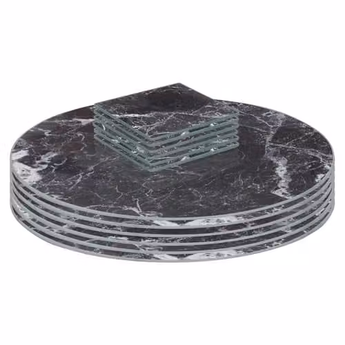 Harbour Housewares 12pc Glass Placemats and Coasters Set, Black Marble Effect, Diameter: 30 cm – 1
