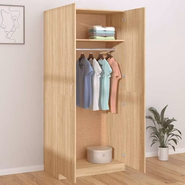 Berkfield Home Sonoma Oak Wardrobe in Light Tan, W/D/H: 90 x 52 x 200 cm