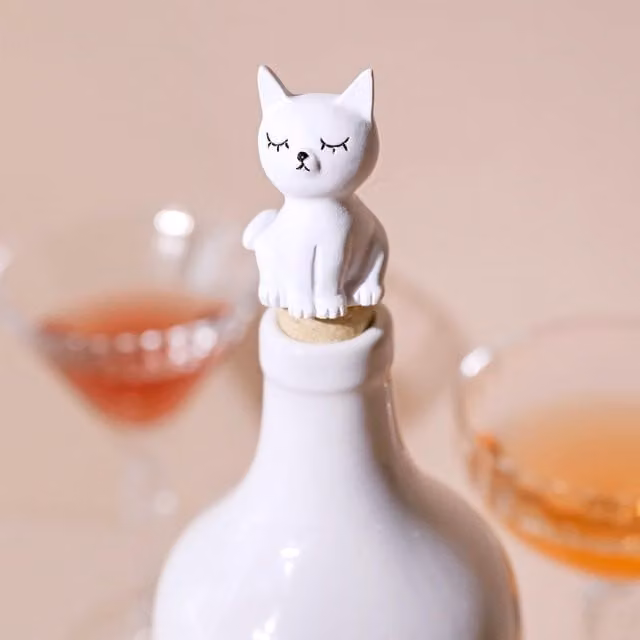 Lisa Angel Seated Cat Bottle Stopper in White