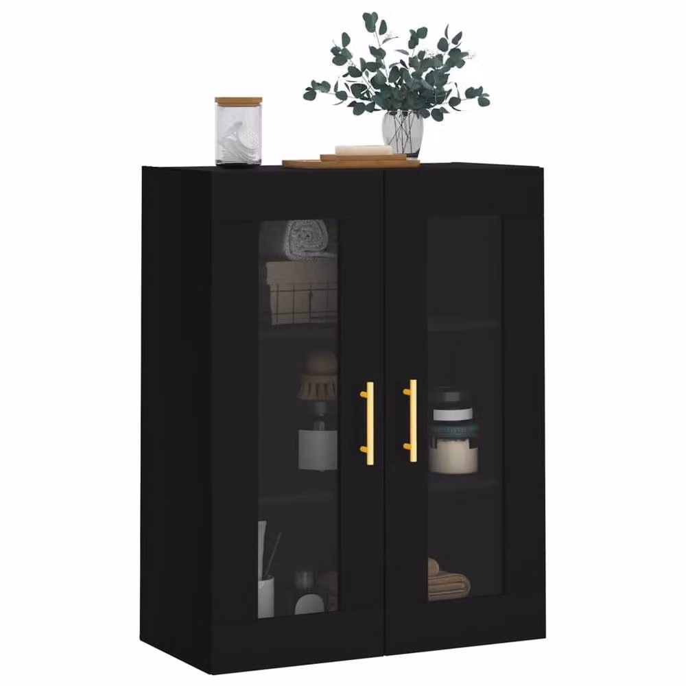 Berkfield Home Wall Mounted Cabinet in Black with Glass Doors, W/D/H: 69.5 x 34 x 90 cm – 4