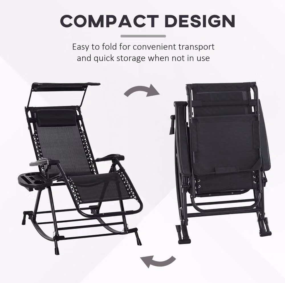 STILVORA Rocking Sun Lounger with Canopy and Side Tray in Black – 4