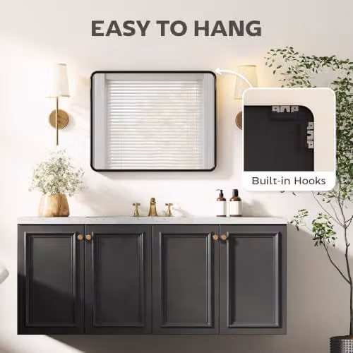 HOMCOM Modern Rectangular Wall Mirror with Black Metal Frame, W/H: 50 x 50 cm – 6