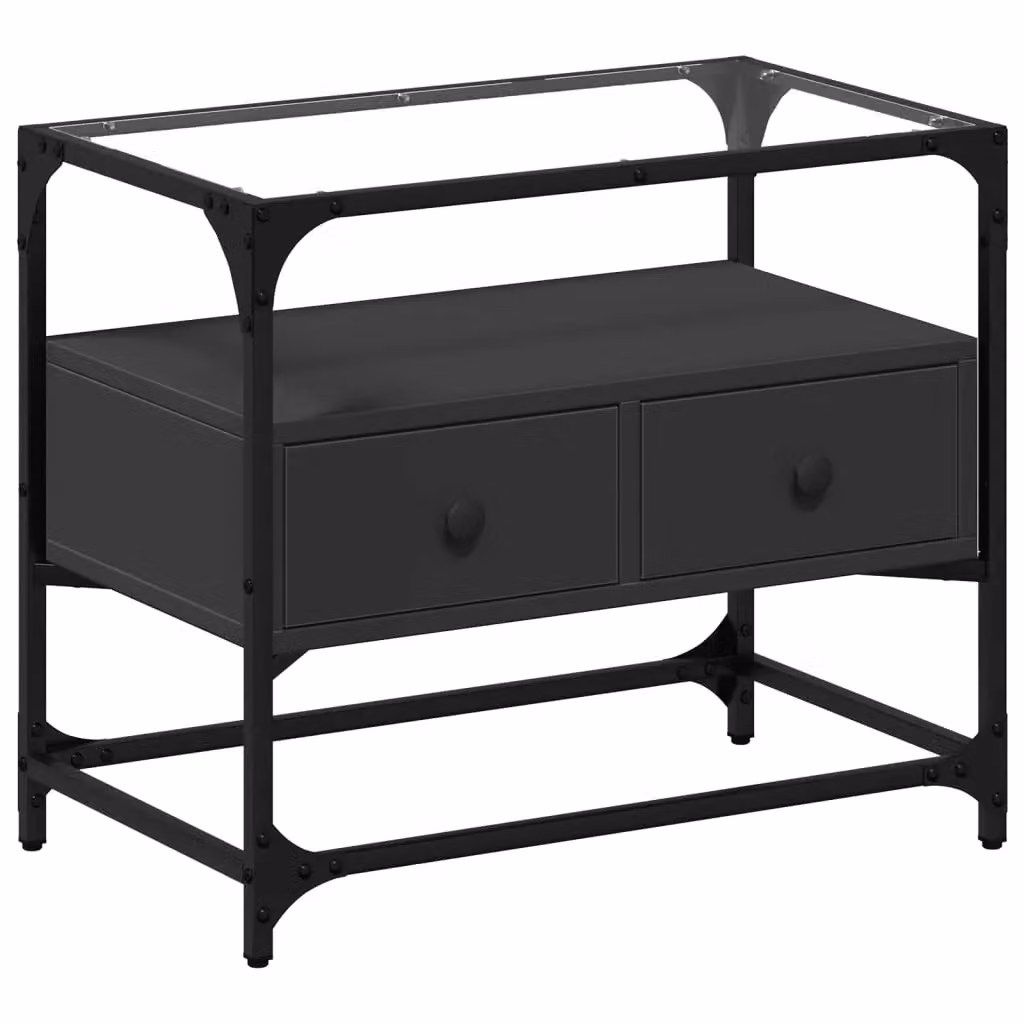 Berkfield Home Industrial TV Cabinet with Glass Top in Black, W/D/H: 60 x 35 x 51 cm – 2