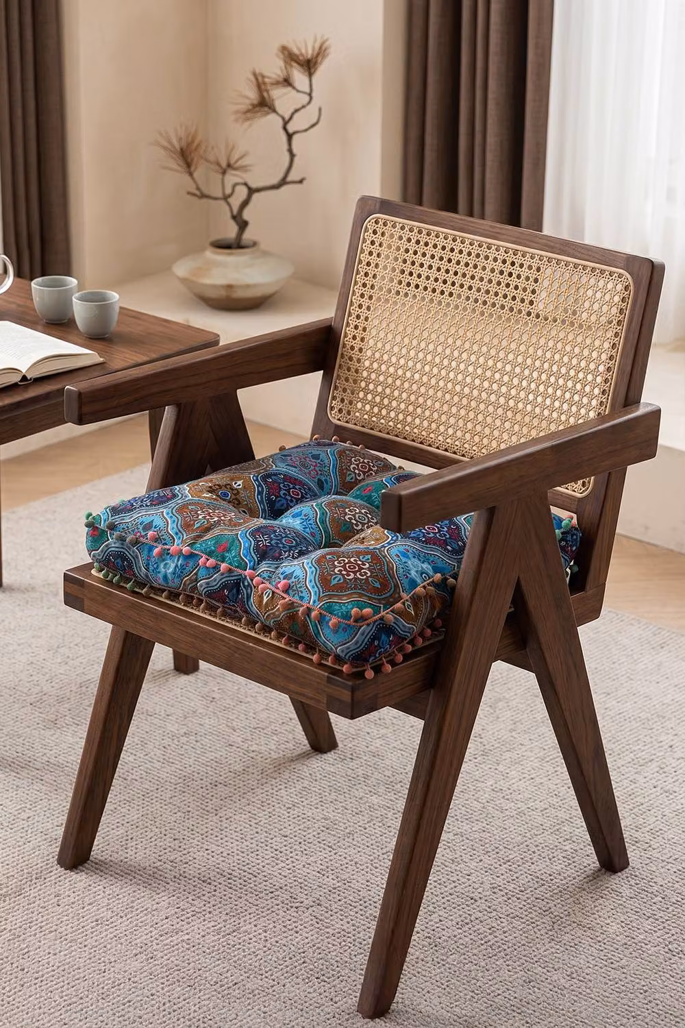 Garden Sanctuary Square Tatami Seat Cushion in Blue Multicolour Linen – 2