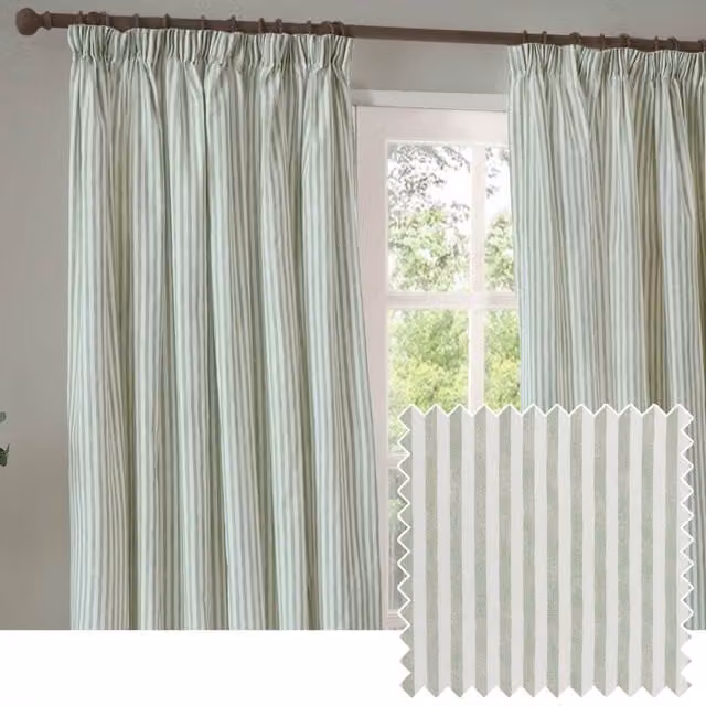 Make It A Home Hebden Striped Cotton Pencil Pleat Curtain Pair, Green, Height: 229 cm