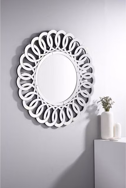 FurnitureboxUK Modern Round Geometric Wall Mirror in Silver, Diameter: 80 cm