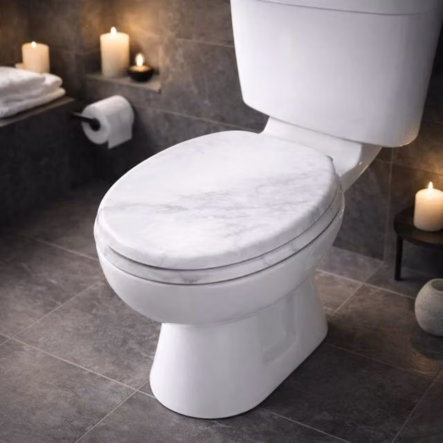 Spot On Dealz White Marble Effect MDF Wooden Toilet Seat, 45.72 cm – 1