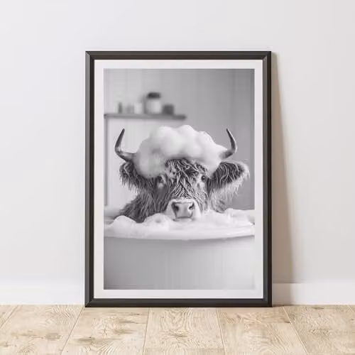 60 Second Makeover Highland Cow Bubble Bath Animal Print Paper Poster, A4