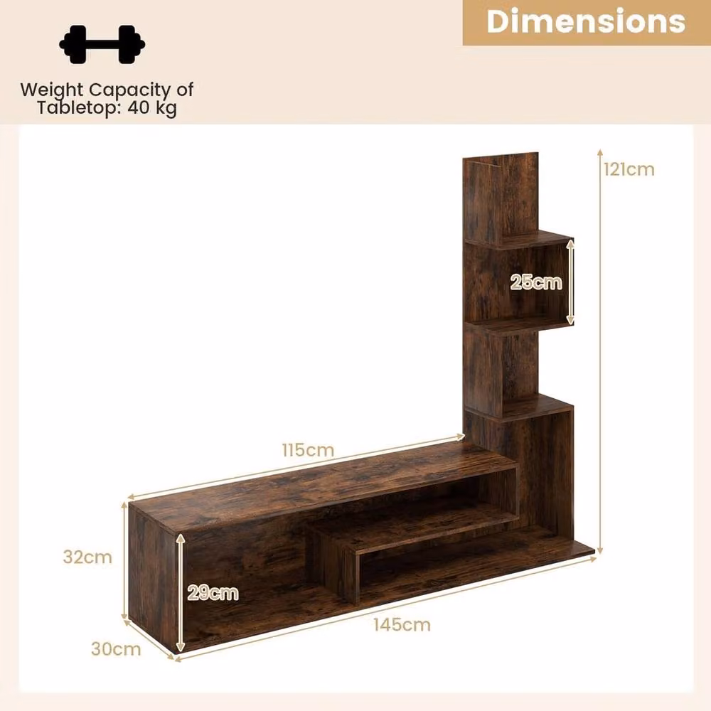 VOGREX Coffee Cube TV Stand with Open Compartments in Brown, Fits TVs up to 50 Inch, W: 145.0 cm, H: 121.0 cm – 2