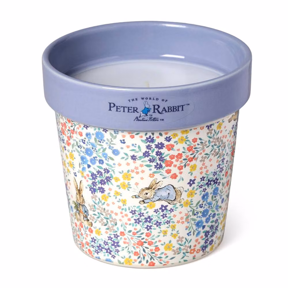 Peter Rabbit Forget Me Not Floral Printed Plant Pot Candle in Purple and Blue, 277g – 2