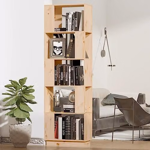 vidaXL Solid Wood Pine Book Cabinet and Room Divider, Natural Brown, W: 51 cm, D: 25 cm, H: 163.5 cm – 2