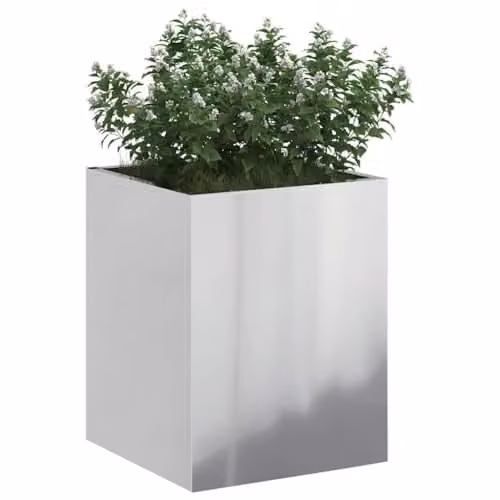 vidaXL Silver Galvanised Steel Garden Planter Tub W/D/H: 32 x 32 x 40 cm