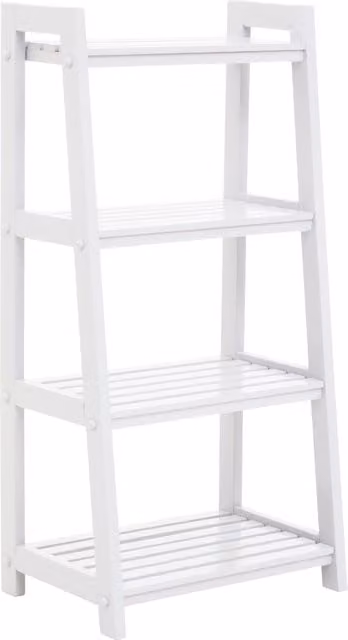 Orsina Modern White Four Tier Ladder Shelf Unit with Rubberwood and Metal Construction, W/D/H: 45 x 30 x 90 cm – 1
