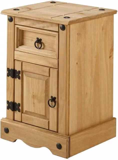 VOGREX Narrow Solid Wood Pine Bedside Cabinet in Natural with One Door
