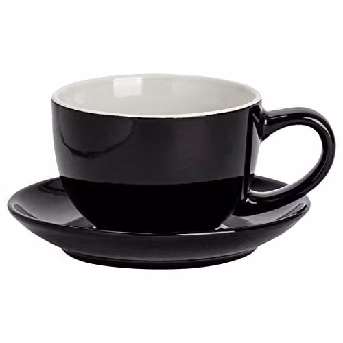 Argon Tableware Black Stoneware Cappuccino Cup and Saucer Set, 250ml