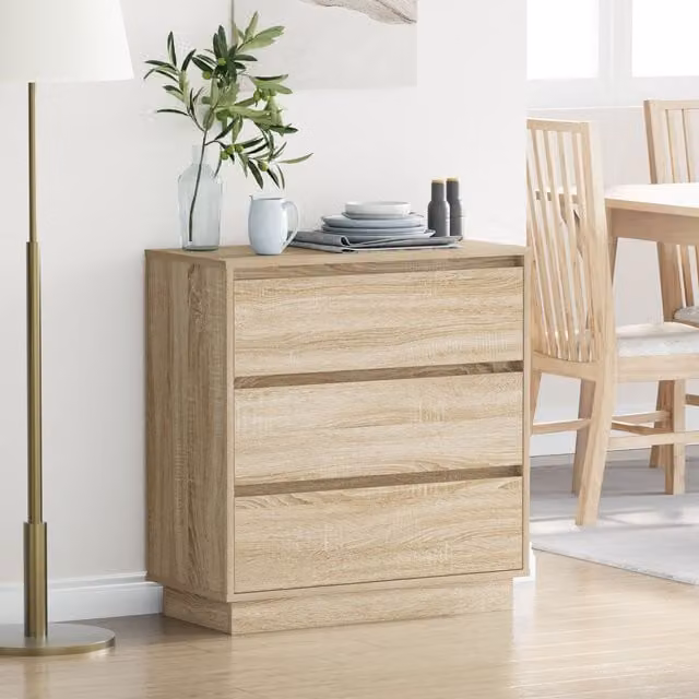 Berkfield Home Bedside Cabinet with Integrated LED Lighting in Sonoma Oak and Beige, W/D/H: 71 x 34.5 x 75 cm