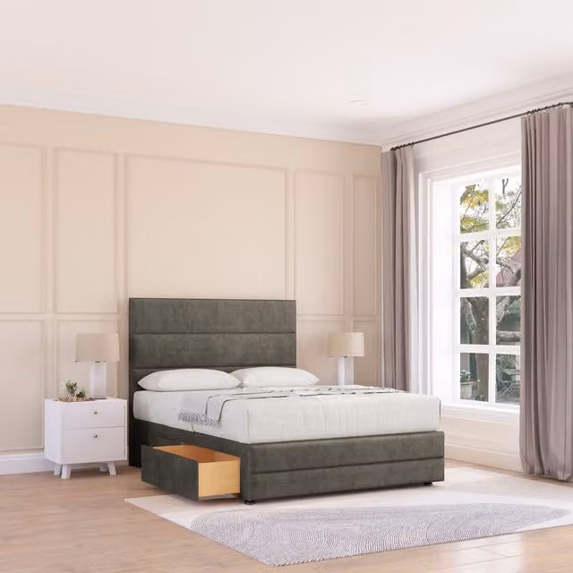 Sloomy Monaco Upholstered Double Bed Base with 2 Drawers in Light Grey, W/D/H: 140 x 200 cm