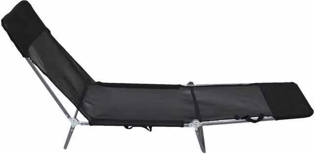 Oypla Folding Reclining Sun Lounger in Black with Textilene Fabric and Powder Coated Steel Frame