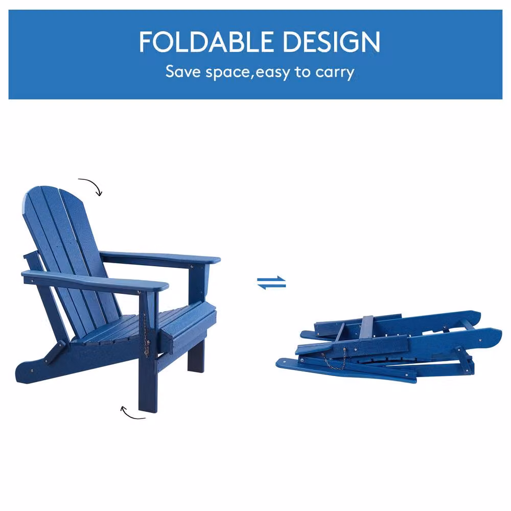 Mona Vale Furniture Navy Blue Foldable All-Weather Outdoor Adirondack Lounge Chair – 6