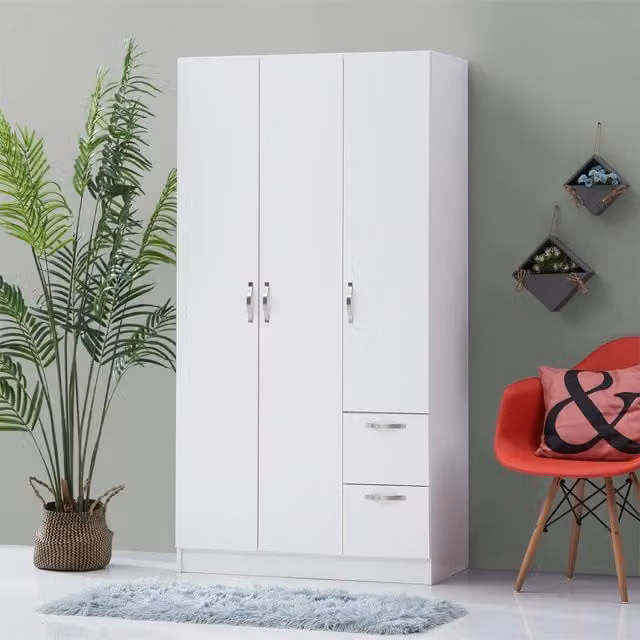 Timber Art Design UK Modern White 3 Door 2 Drawer Wardrobe with Hinged Doors