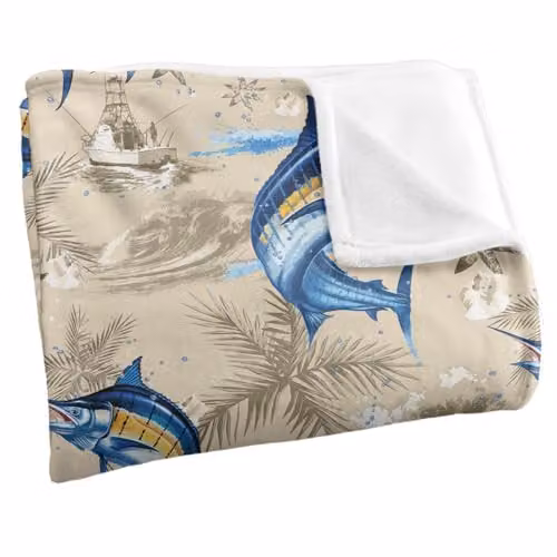 JQ Licensing Marlin Tiki Fishing Pattern Super Soft Polyester Fleece Throw Blanket, Multicolour, W/D/H: 91 x 147 cm – 2